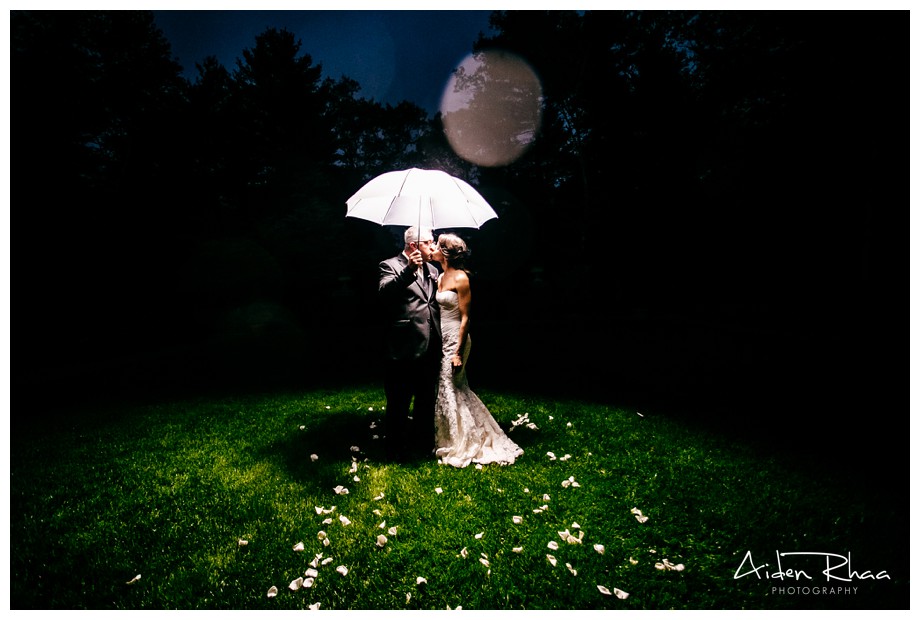 creative wedding photography white umbrella lawn