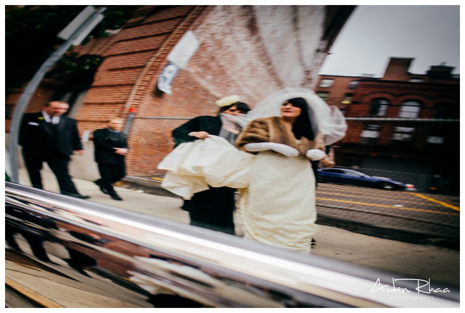 bride reflection car window