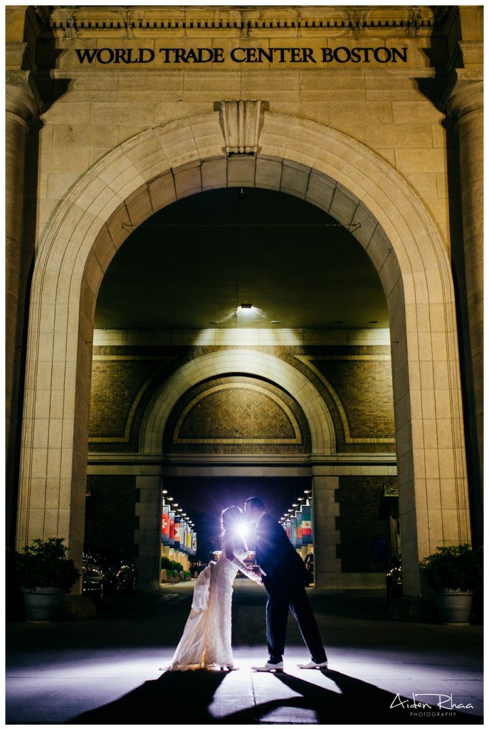 seaport hotel boston night portrait bride groom