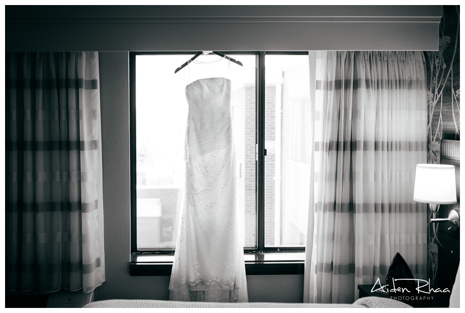 wedding dress hanging window